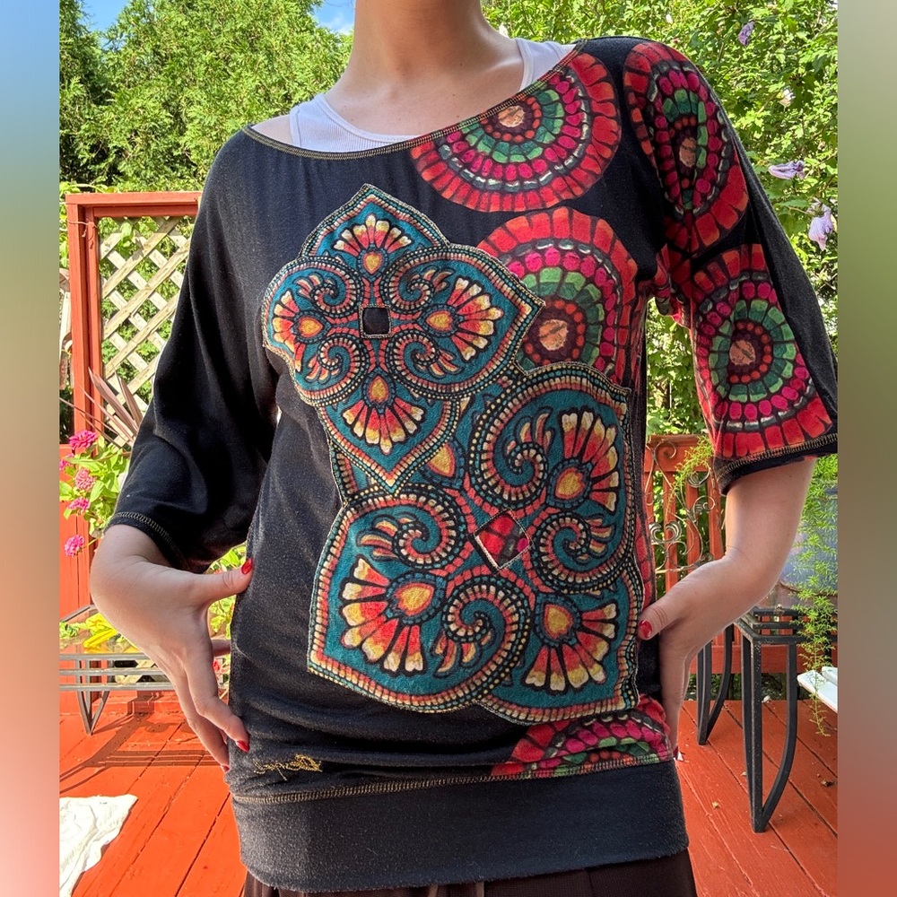 Desigual Black and Red Geometric Blouse